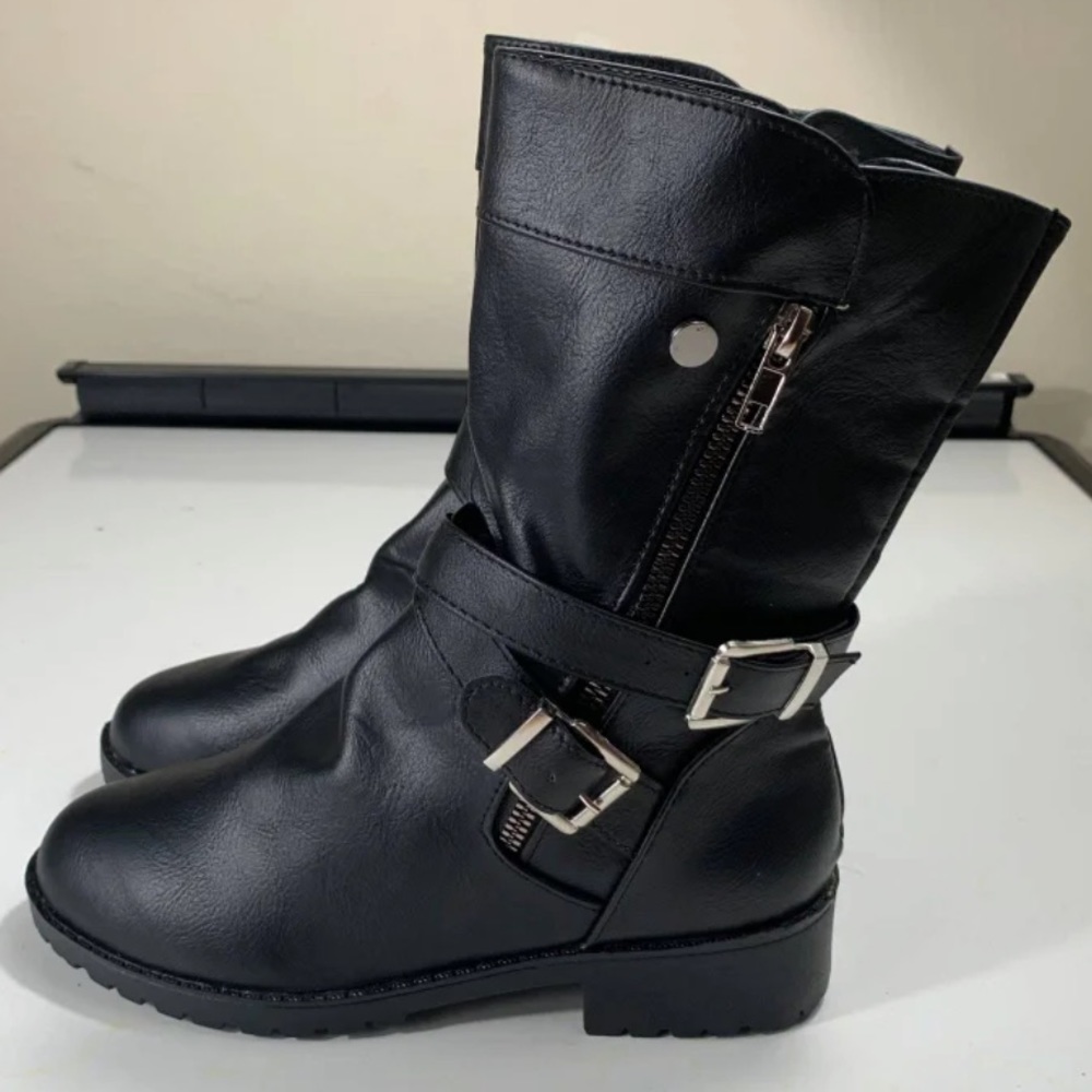 NEW Moto Buckle Boot Womens Size 6.5US / 37EU Faux Leather Ankle Boots